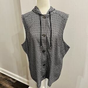 Women's CJ Banks XL Sleeveless Top Hooded Black White Plaid Button Up